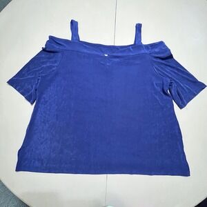 Chico's Top Women's  XL Travelers Blue Short Sleeve Shirt Packable Blouse